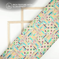 Multi Color Ikkat Pattern Digital Print Viscose Slub Silk Fabric (Width 58 Inches)