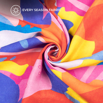 Multi Color Abstract Digital Print Viscose Slub Silk Fabric Cambric  (Width 58 Inches)