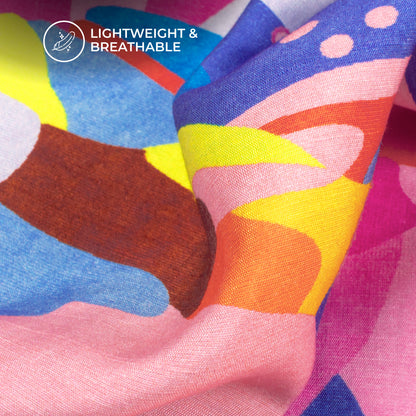 Multi Color Abstract Digital Print Viscose Slub Silk Fabric Cambric  (Width 58 Inches)