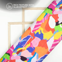 Multi Color Abstract Digital Print Viscose Slub Silk Fabric Cambric  (Width 58 Inches)