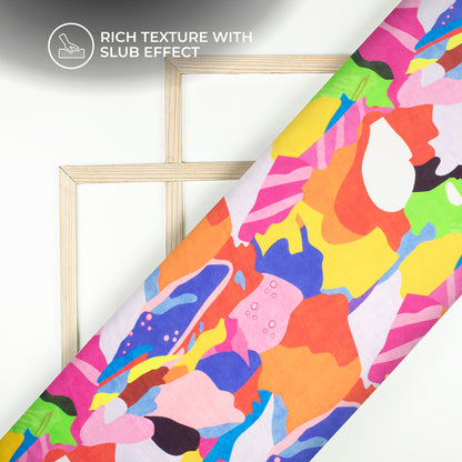 Multi Color Abstract Digital Print Viscose Slub Silk Fabric Cambric  (Width 58 Inches)