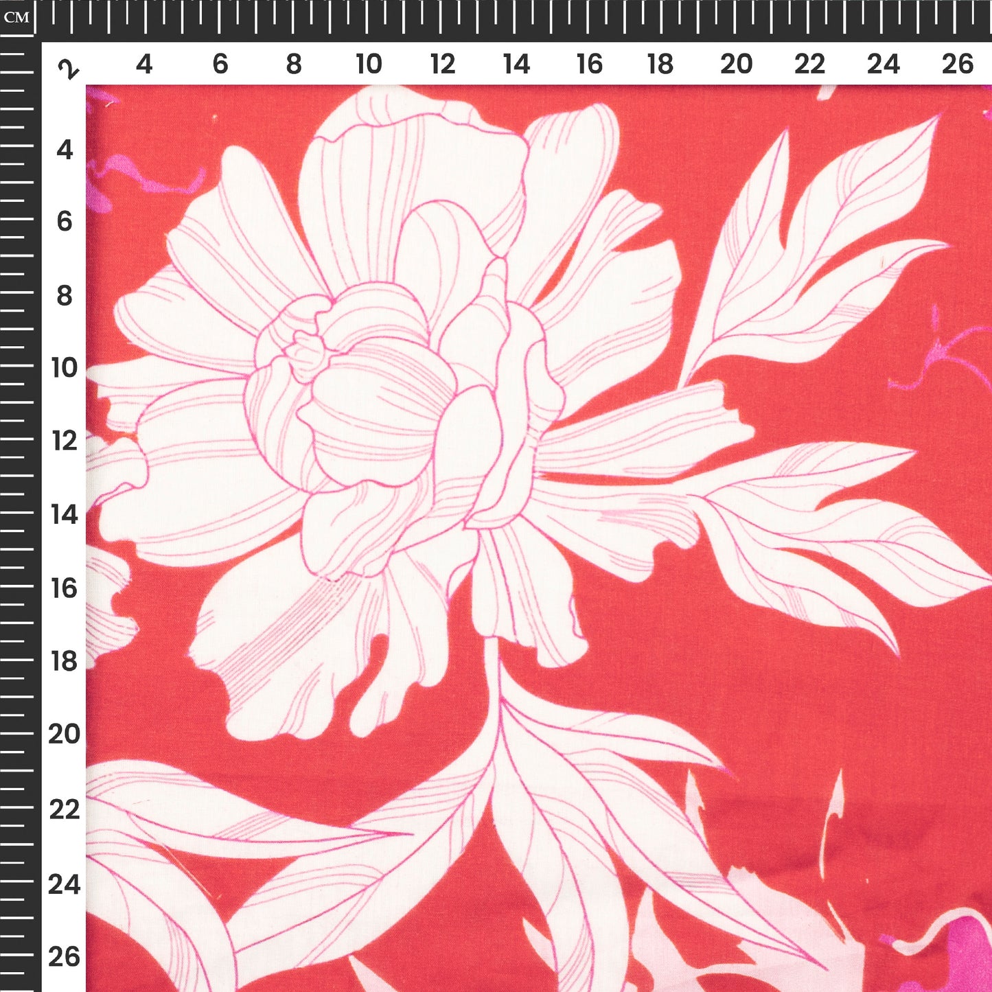 Cherry Red Floral Digital Print Pure Cotton Mulmul Fabric