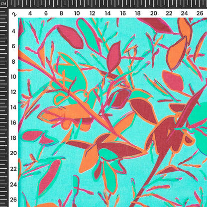 Sky Blue Floral Digital Print Pure Cotton Mulmul Fabric