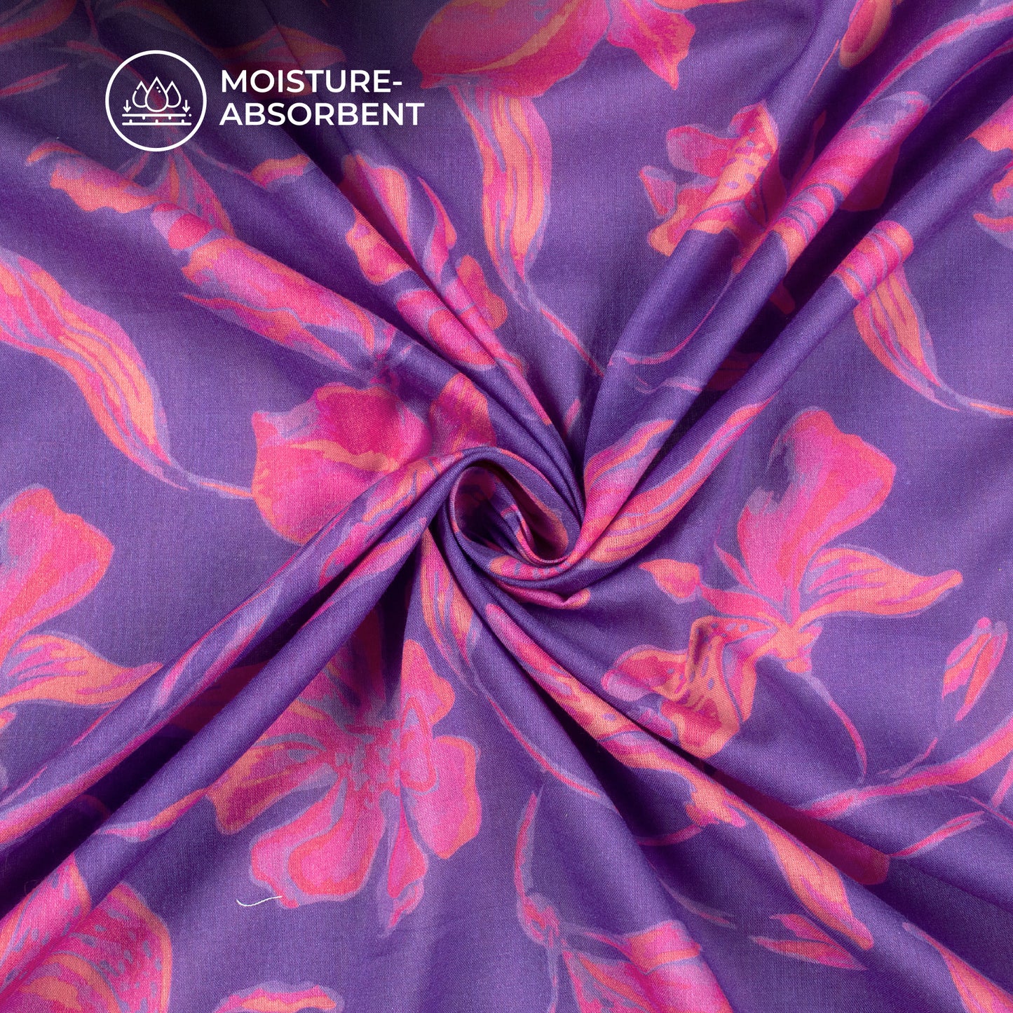 Violet Purple Floral Digital Print Pure Cotton Mulmul Fabric