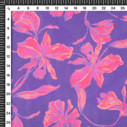Violet Purple Floral Digital Print Pure Cotton Mulmul Fabric