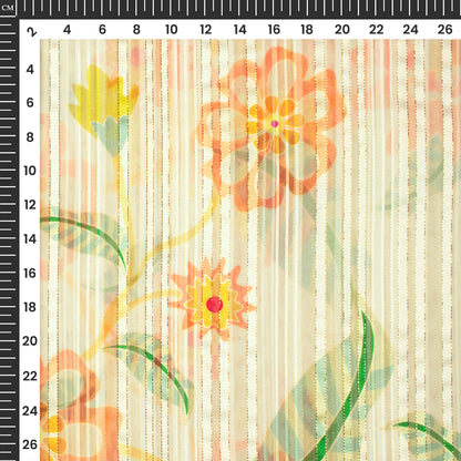 Trendy Floral And Leaf Digital Print Silver Lurex Georgette Fabric