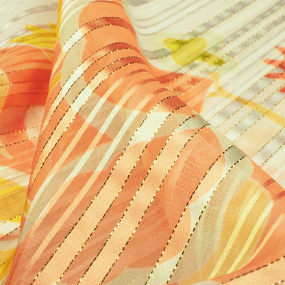 Trendy Floral And Leaf Digital Print Silver Lurex Georgette Fabric