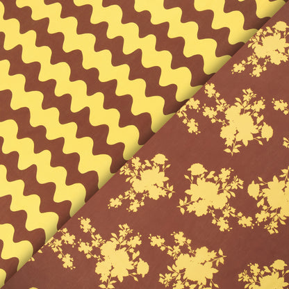Seamless Brown Wavy Lines Digital Print Muslin Fabric
