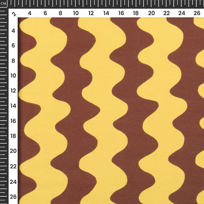 Seamless Brown Wavy Lines Digital Print Muslin Fabric