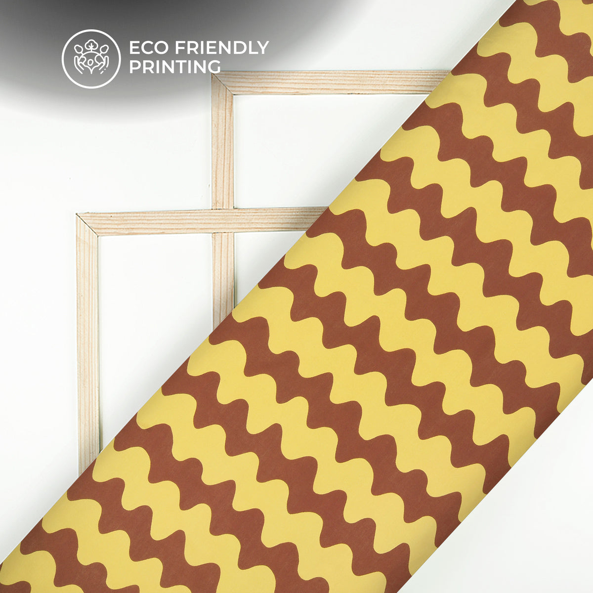 Seamless Brown Wavy Lines Digital Print Muslin Fabric