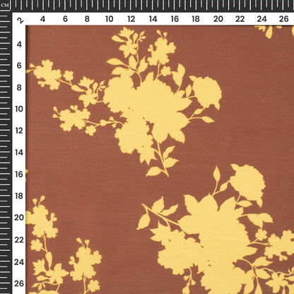 Brown Mono Floral Digital Print Muslin Fabric