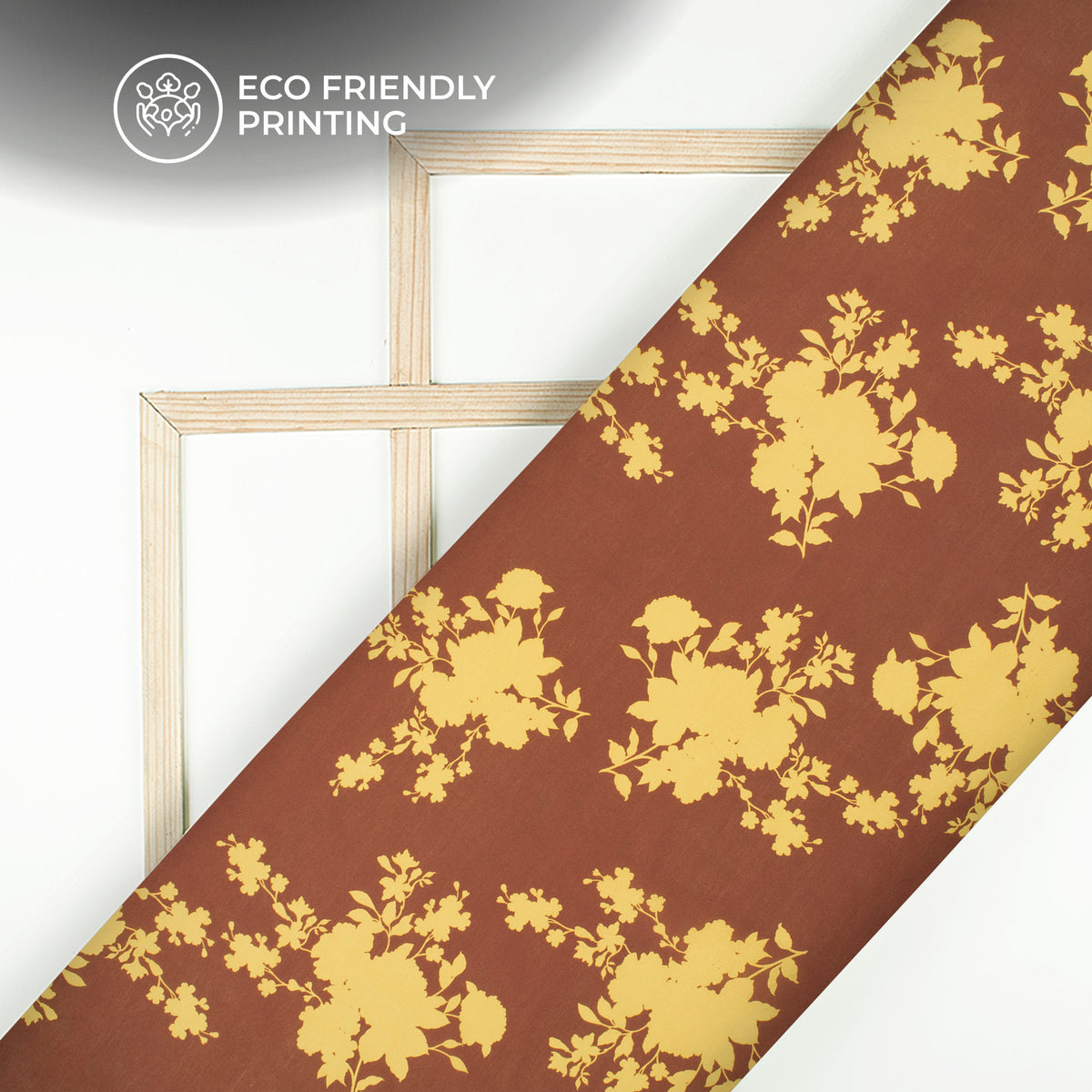 Brown Mono Floral Digital Print Muslin Fabric