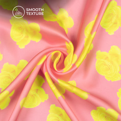 Hot Pink Floral Digital Print Georgette Satin Fabric