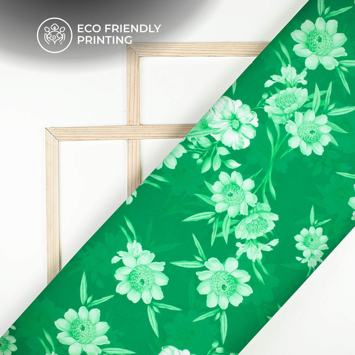 Green And White Floral Digital Print Muslin Fabric