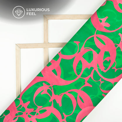 Dark Green Abstract Digital Print Georgette Satin Fabric