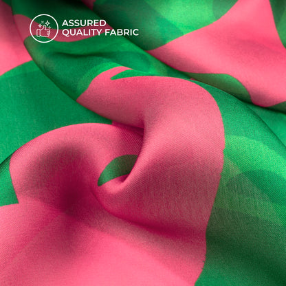 Dark Green Abstract Digital Print Georgette Satin Fabric