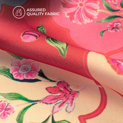 Cherry Red Floral Digital Print Georgette Satin Fabric