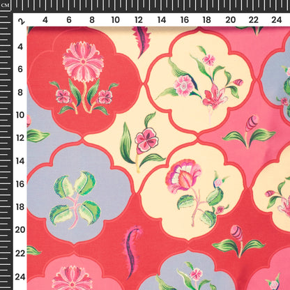 Cherry Red Floral Digital Print Georgette Satin Fabric