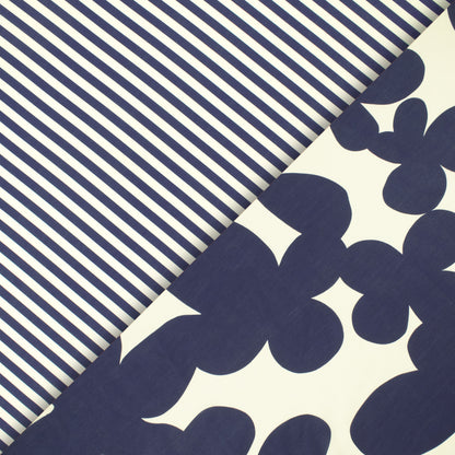Abstract Modern Navy Blue Floral Digital Print Muslin Fabric