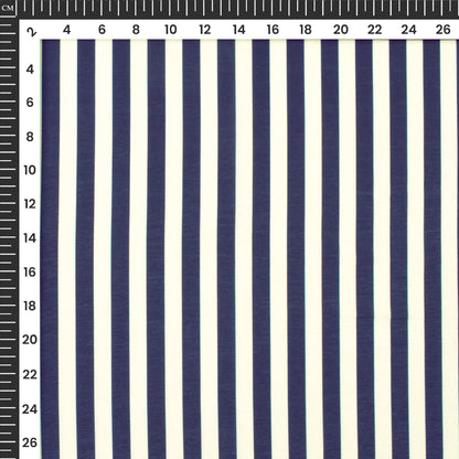 Trendy Navy Blue And Beige Stripes Digital Print Muslin Fabric