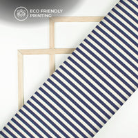 Trendy Navy Blue And Beige Stripes Digital Print Muslin Fabric