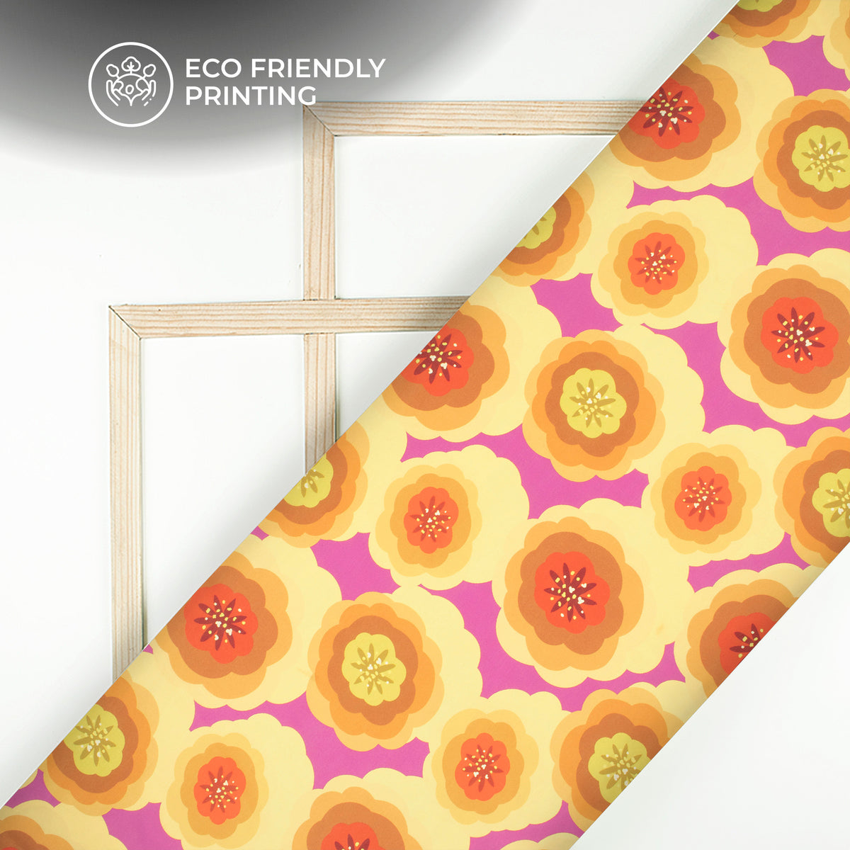 Yellow Doodle Floral Digital Print Muslin Fabric