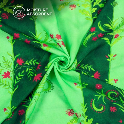 Vintage Floral Art Digital Print Viscose Rayon Fabric (Width 58 Inches)