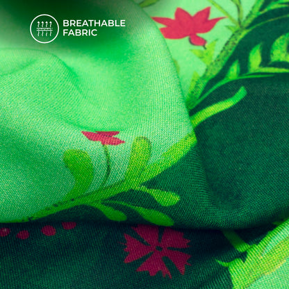 Vintage Floral Art Digital Print Viscose Rayon Fabric (Width 58 Inches)