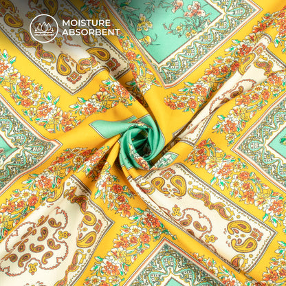 Retro Indian Traditonal Floral Digital Print Viscose Rayon Fabric (Width 58 Inches)