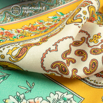 Retro Indian Traditonal Floral Digital Print Viscose Rayon Fabric (Width 58 Inches)
