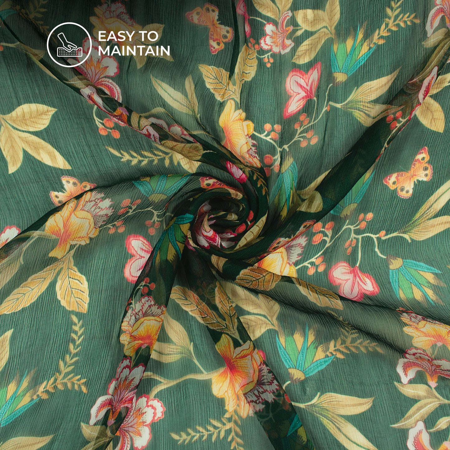 Vintage English Floral Digital Print Bemberg Chiffon Fabric