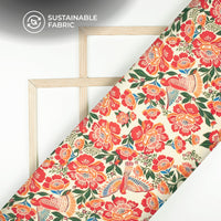 Seamless Birtd And Floral Digital Print Pure Cotton Mulmul Fabric