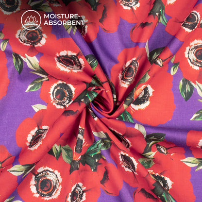 Lovely Rose Floral Digital Print Pure Cotton Mulmul Fabric