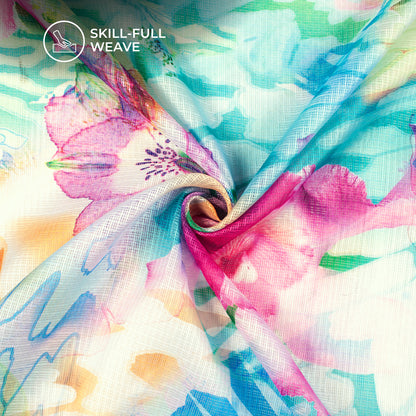 Multi Color Floral Digital Print Kota Doria Fabric