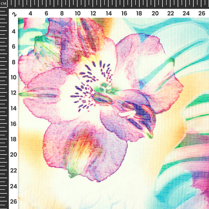 Multi Color Floral Digital Print Kota Doria Fabric