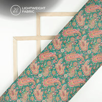Pine Green Paisley Digital Print Kota Doria Fabric