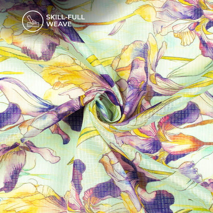 Eminence Purple Floral Digital Print Kota Doria Fabric