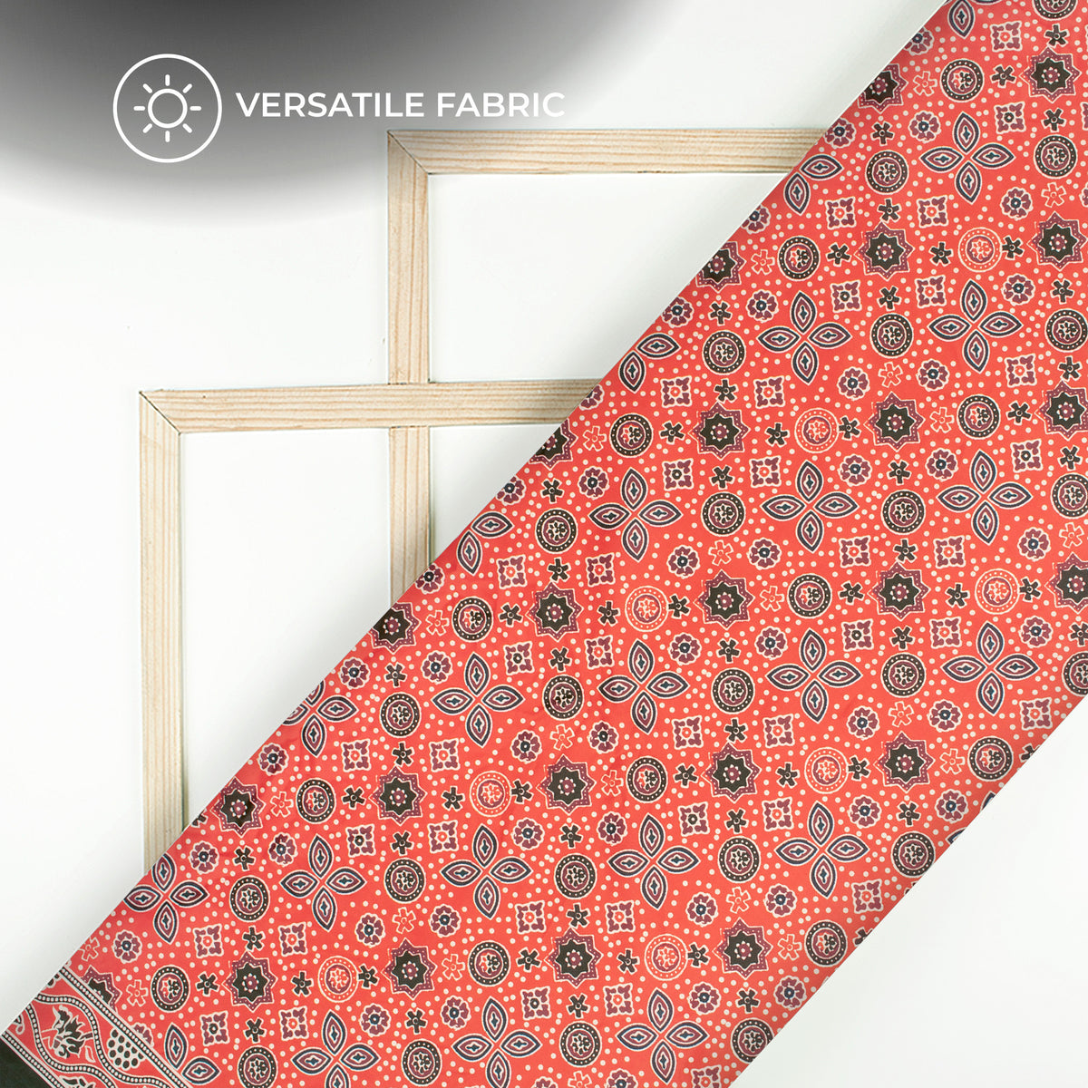 Candy Red Ajarakh Inspierd Digital Print Poly Glazed Cotton Fabric