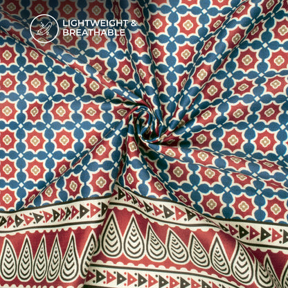 Navy Blue Ajarakh Inspierd Digital Print Poly Glazed Cotton Fabric