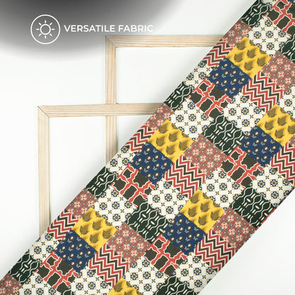 Geometrical Ajarakh Inspierd Digital Print Poly Glazed Cotton Fabric