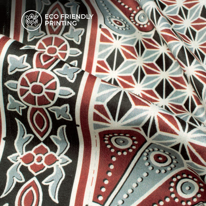 Maroon And Grey Ajarakh Inspierd Digital Print Poly Glazed Cotton Fabric