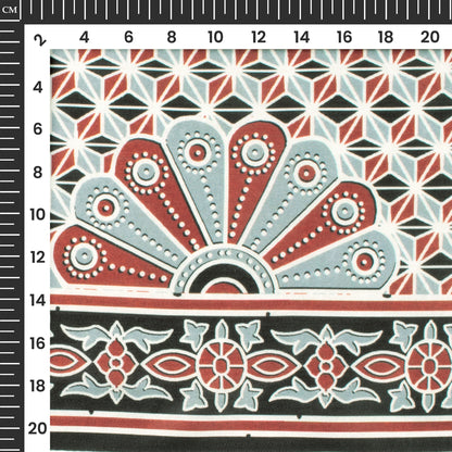 Maroon And Grey Ajarakh Inspierd Digital Print Poly Glazed Cotton Fabric