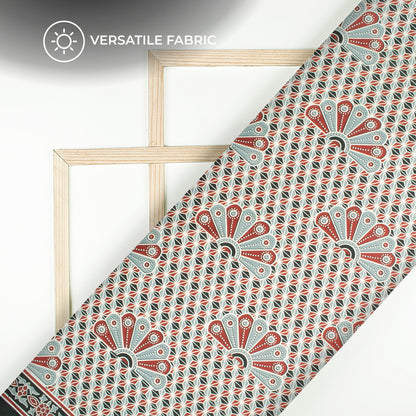 Maroon And Grey Ajarakh Inspierd Digital Print Poly Glazed Cotton Fabric