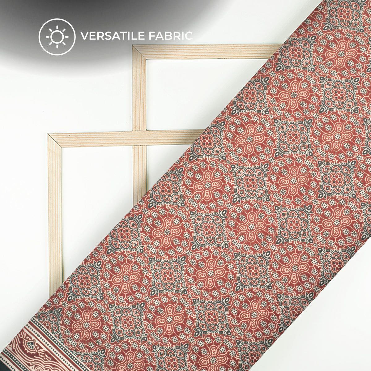 Maroon And Black Ajarakh Inspierd Digital Print Poly Glazed Cotton Fabric