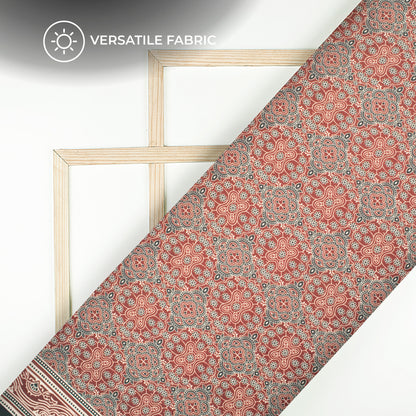 Maroon And Black Ajarakh Inspierd Digital Print Poly Glazed Cotton Fabric