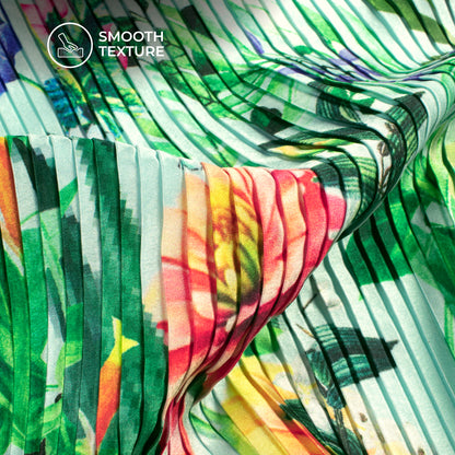 Mint Green Floral Digital Print Japan Satin Pleated Fabric