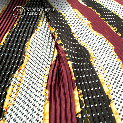 Stylish  Polka Dot Chain Digital Print Japan Satin Pleated Fabric