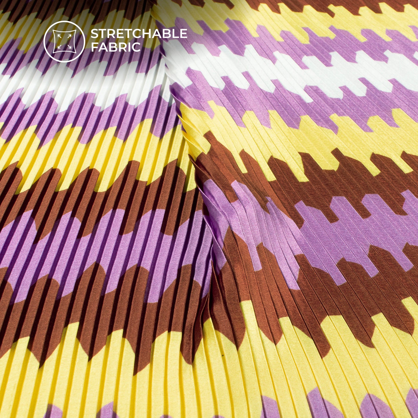 Mauve Purple Abstract Chevron Digital Print Japan Satin Pleated Fabric