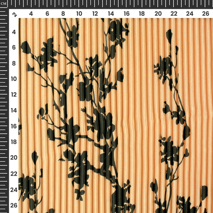 Copper Brown Floral Digital Print Japan Satin Pleated Fabric