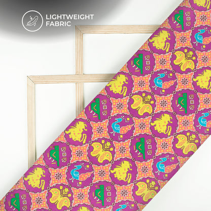 Fuchsia Pink Patola Digital Print Chinnon Chiffon Fabric